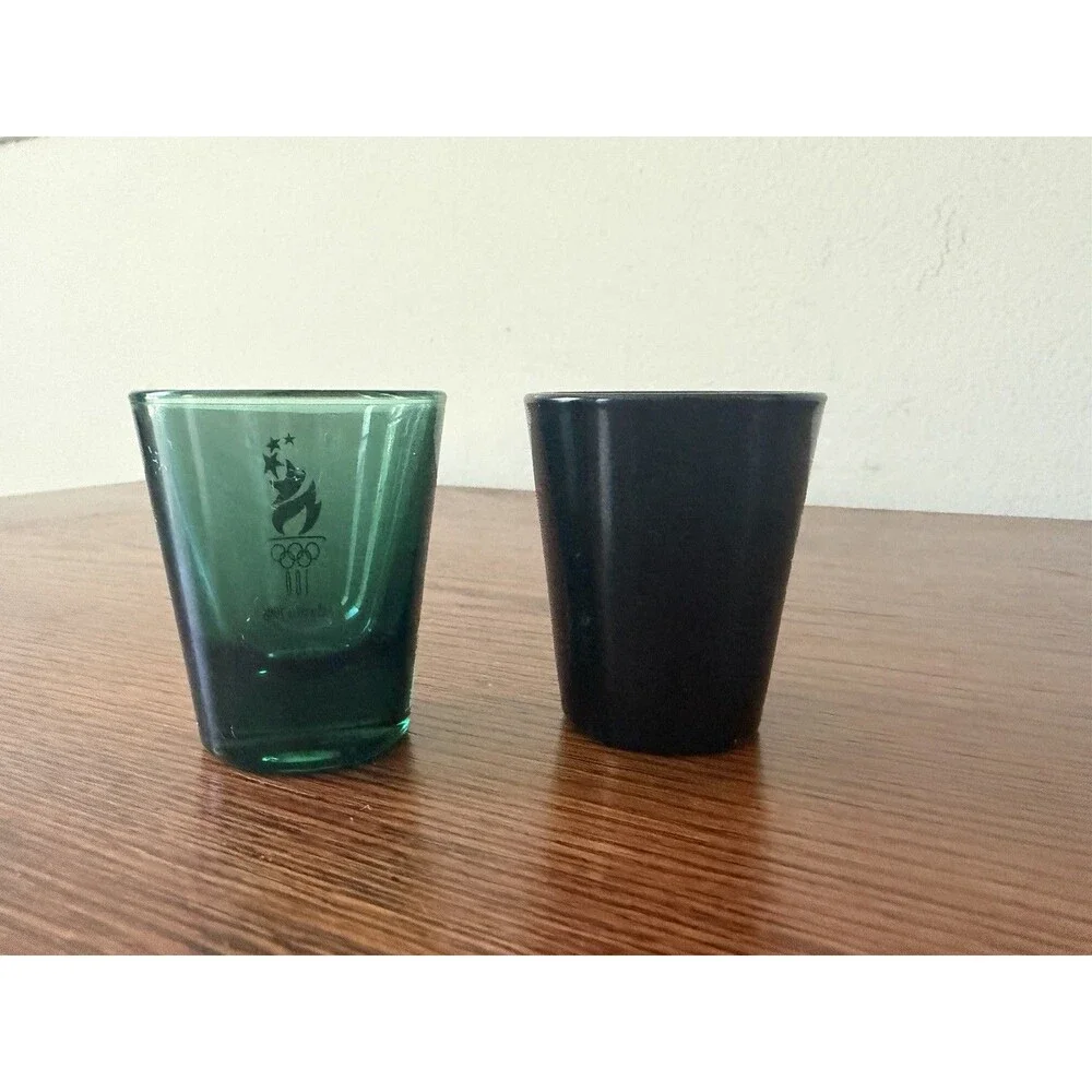 Atlanta 1996 Olympic 100 Years Libbey Shot Glasses Green Black Set of 2